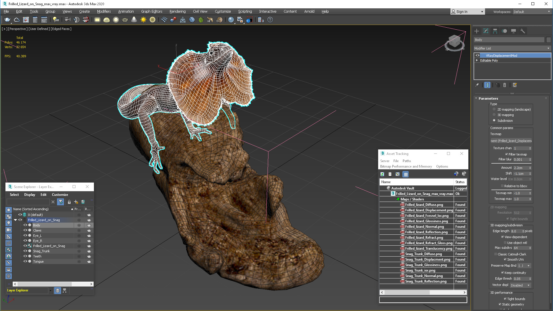 Frilled Lizard on Snag 3D