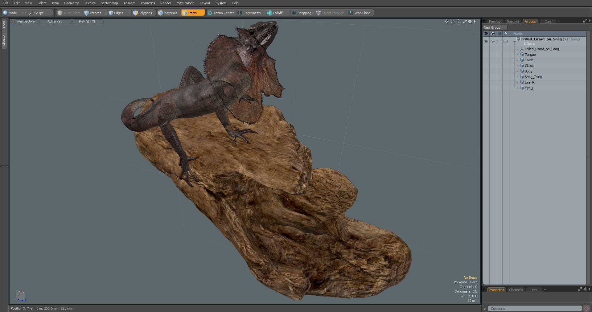 Frilled Lizard on Snag 3D