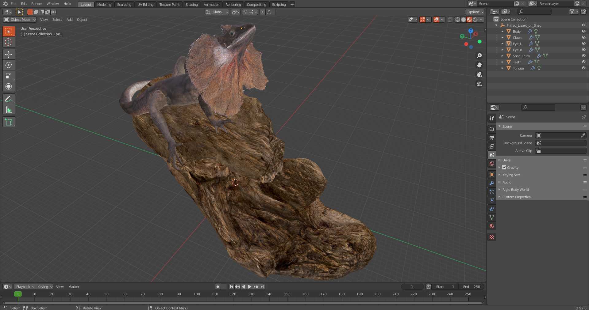 Frilled Lizard on Snag 3D