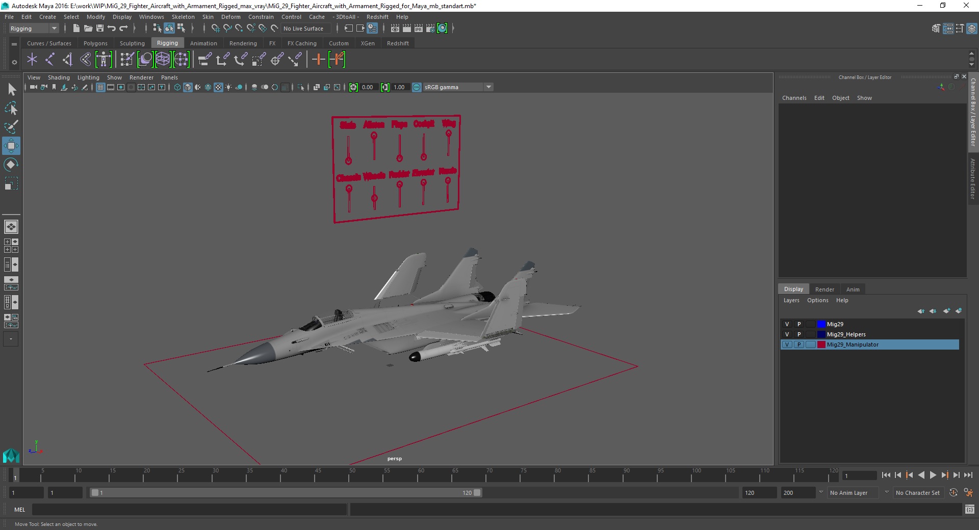 3D MiG 29 Fighter Aircraft with Armament Rigged for Maya model