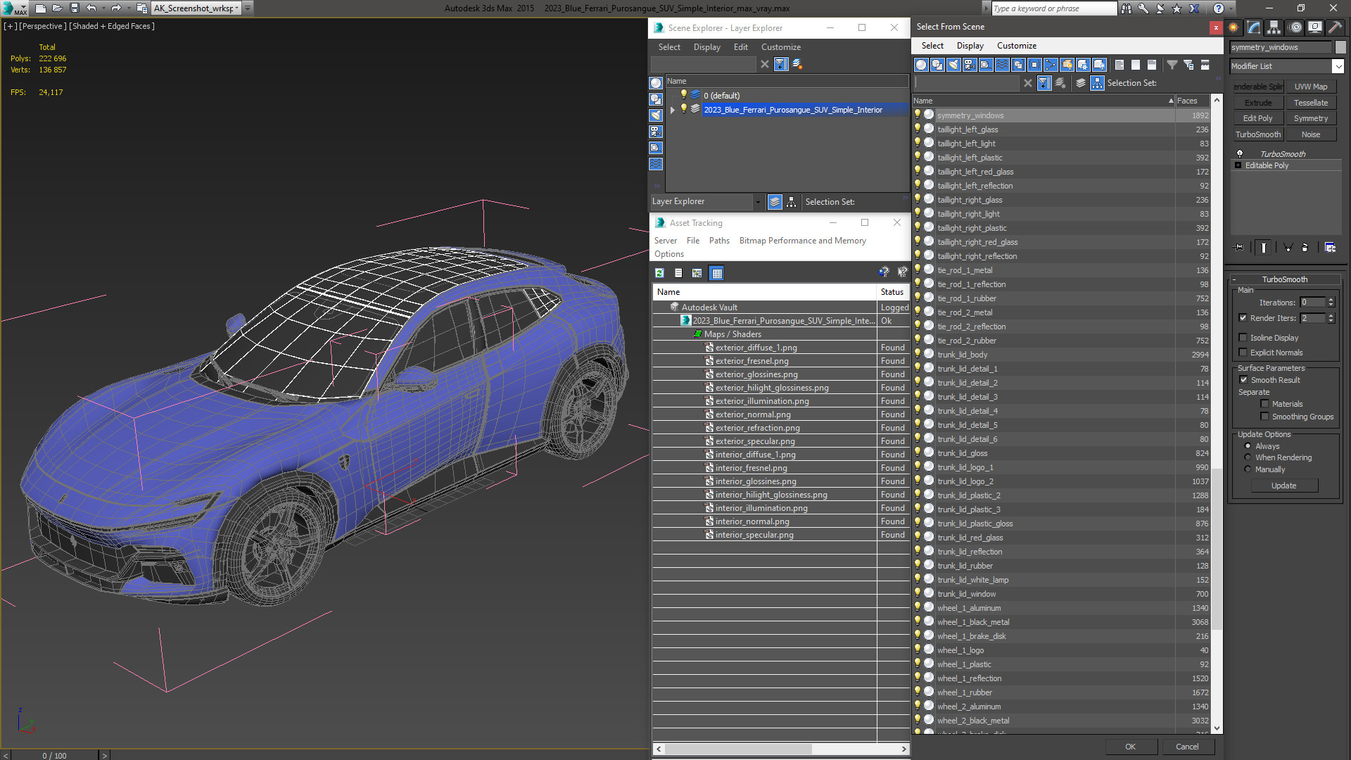 3D 2023 Blue Ferrari Purosangue SUV Simple Interior model