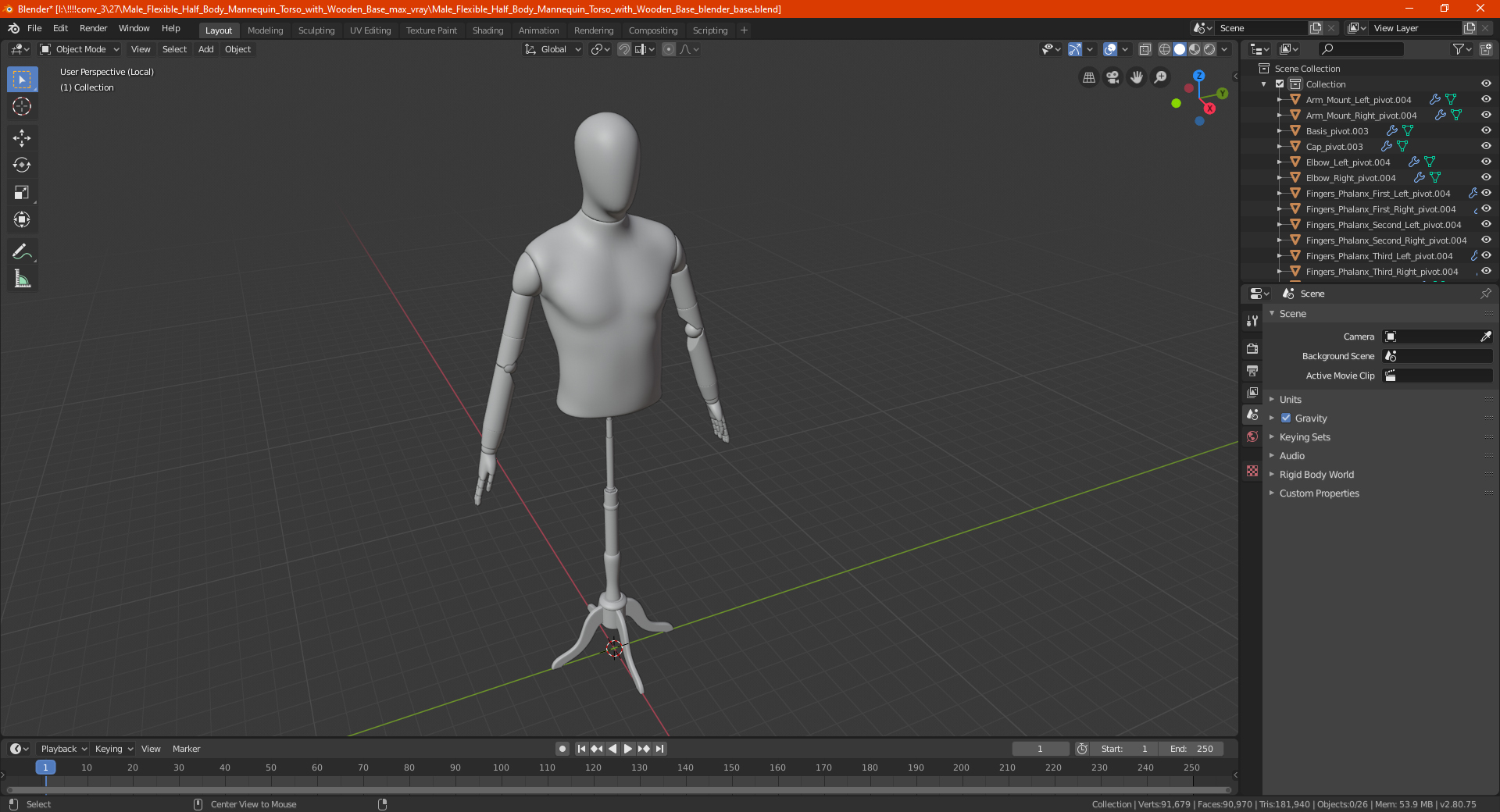 3D Male Flexible Half Body Mannequin Torso with Wooden Base