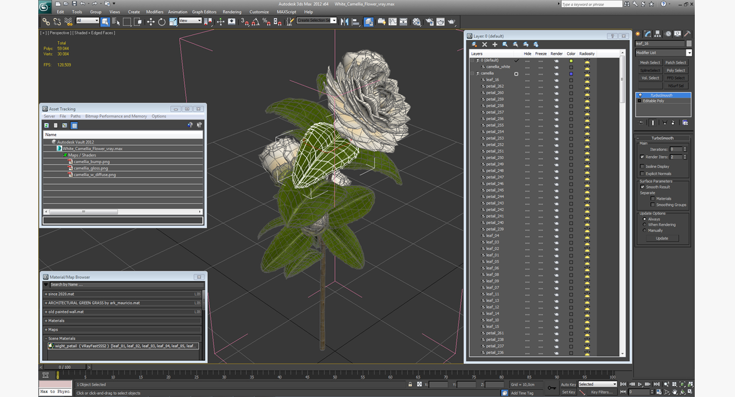 3D White Camellia Flower
