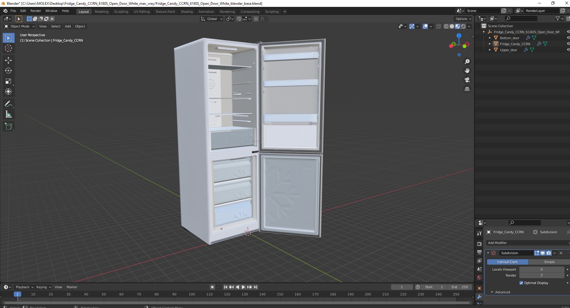 Fridge Candy CCRN 6180S Open Door White 3D model