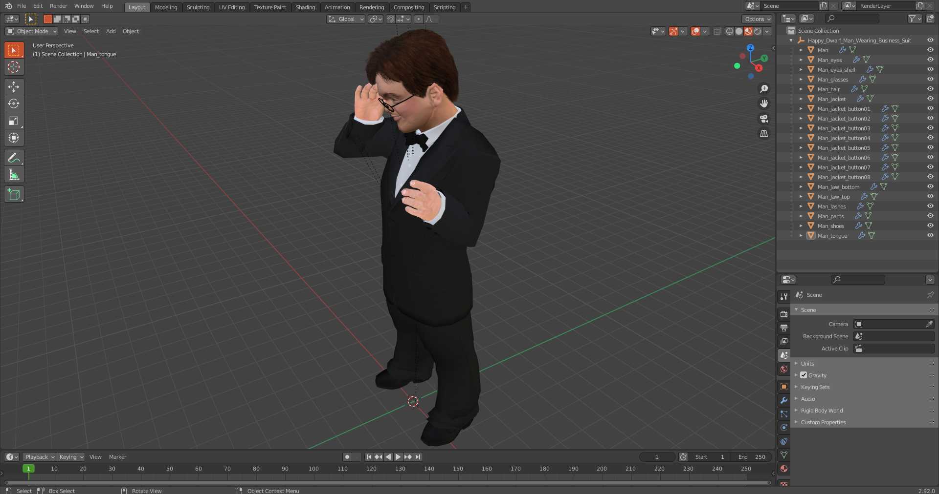 Happy Dwarf Man Wearing Business Suit 3D
