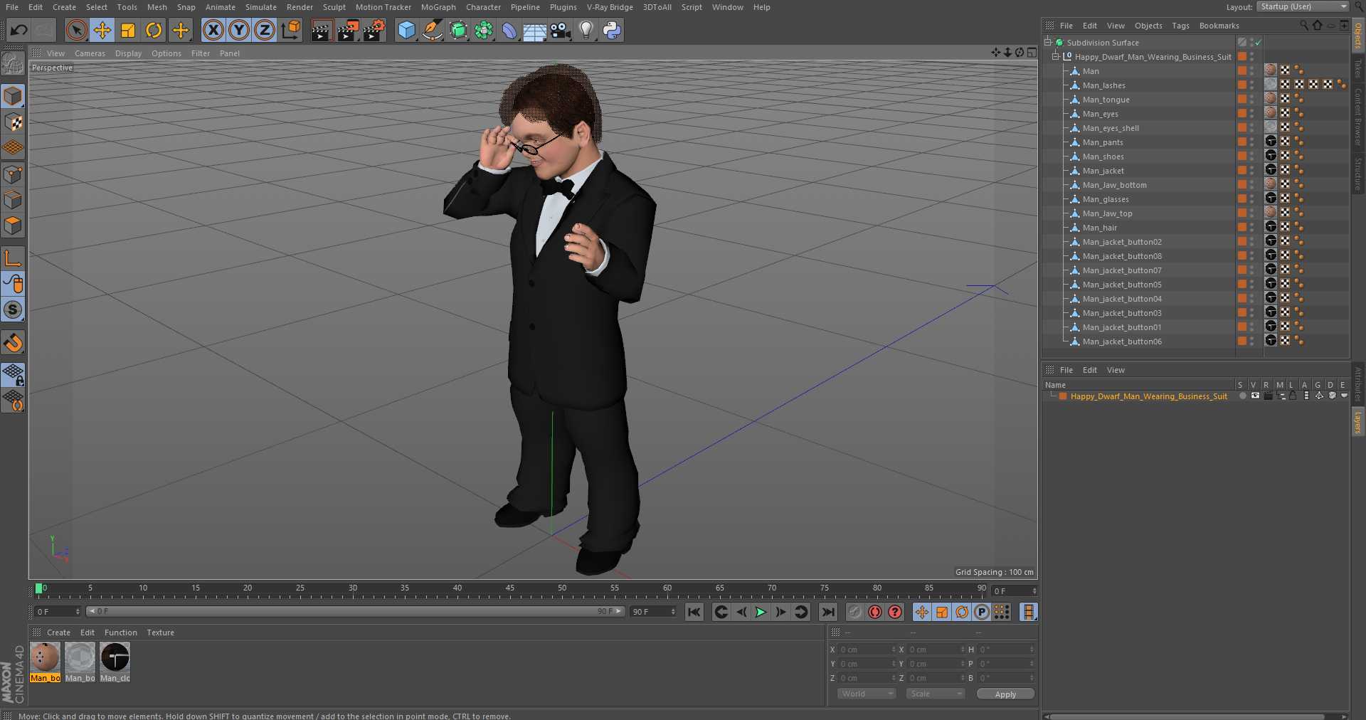 Happy Dwarf Man Wearing Business Suit 3D