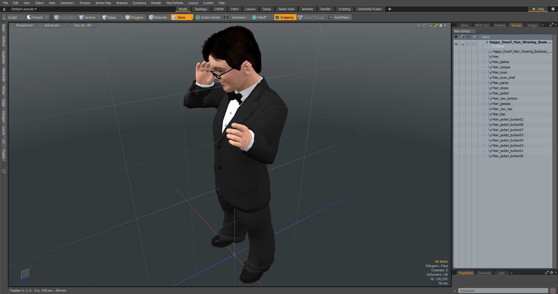 Happy Dwarf Man Wearing Business Suit 3D