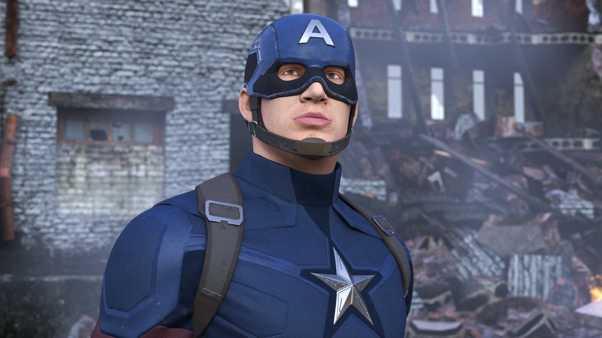 Captain America Standing in Worn Suit, view 10