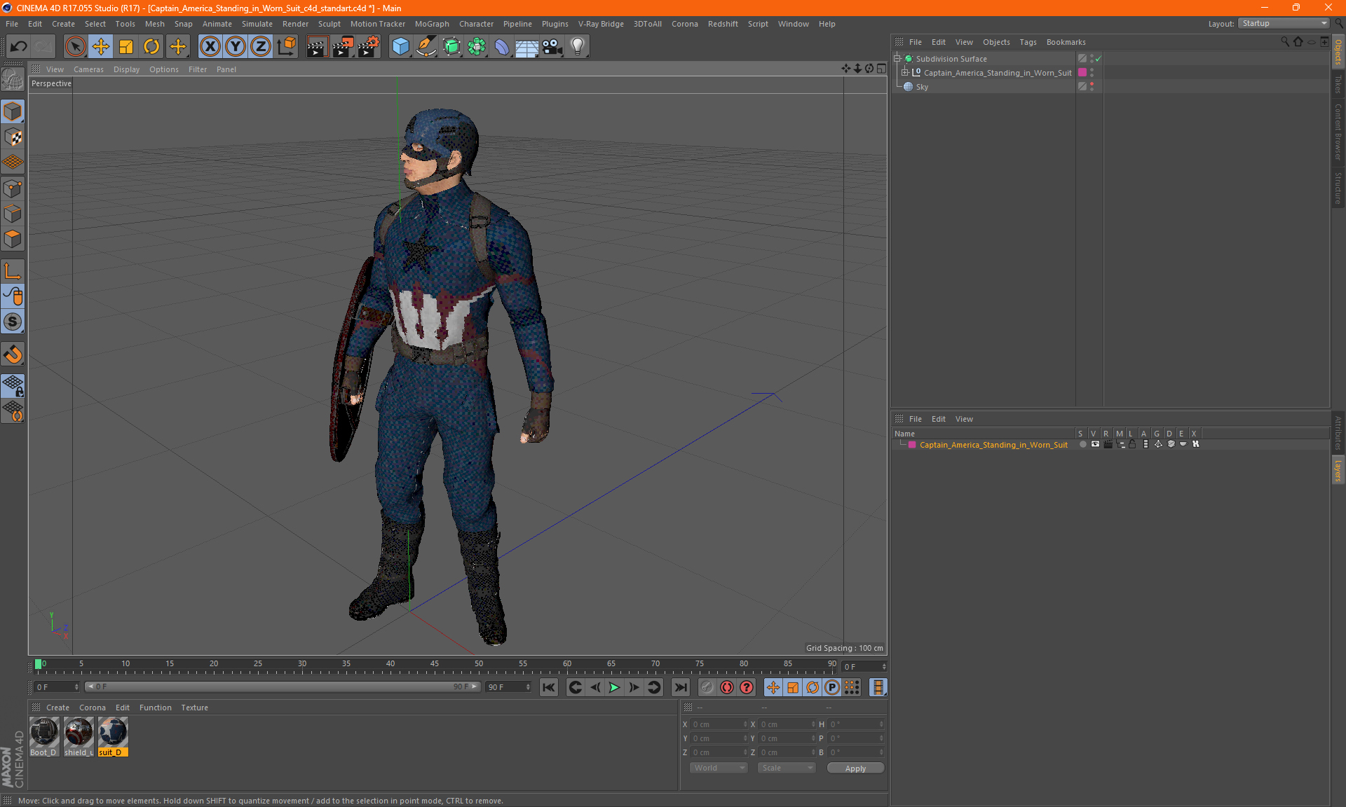 Captain America Standing in Worn Suit 3D