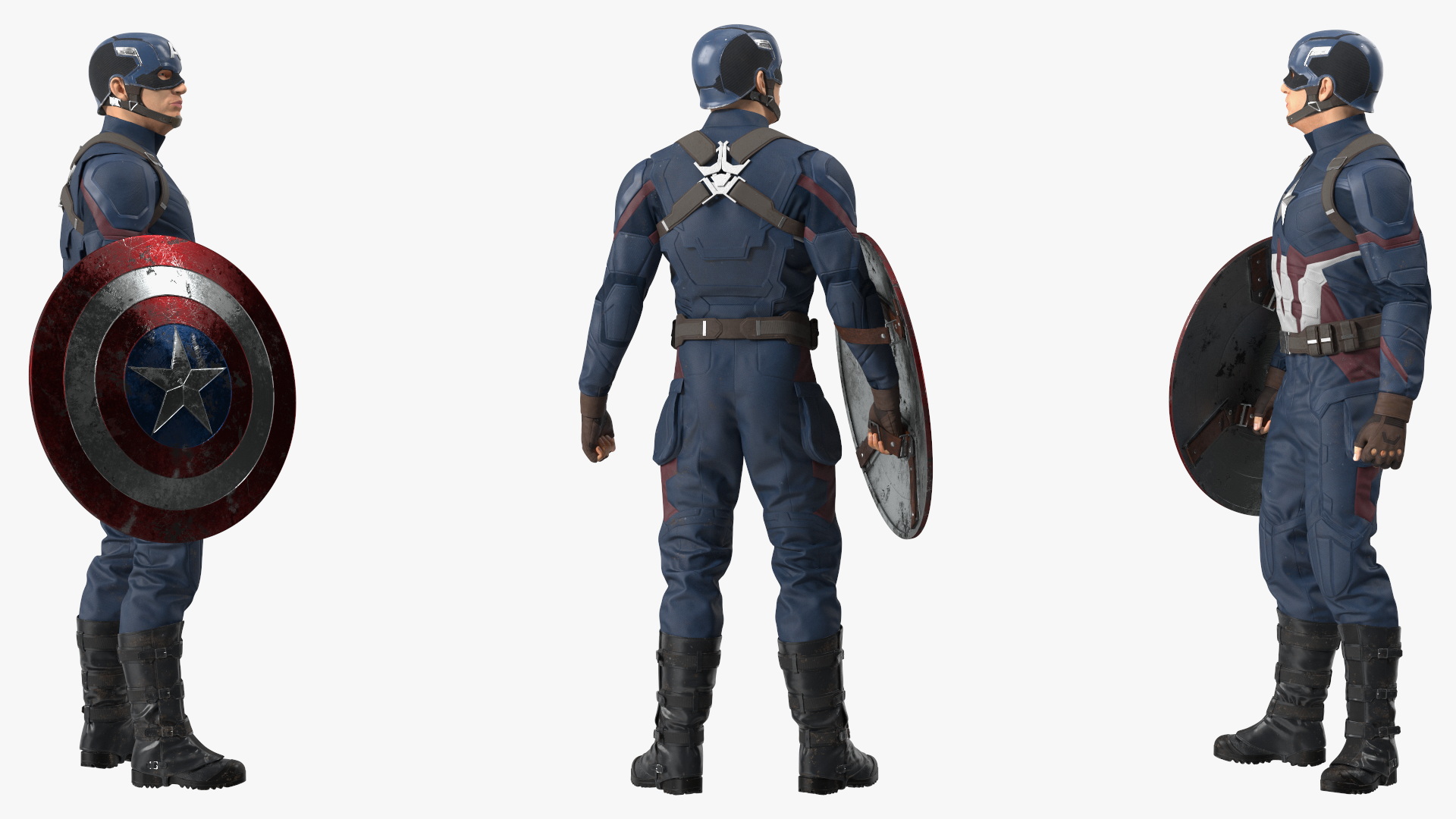 Captain America Standing in Worn Suit 3D