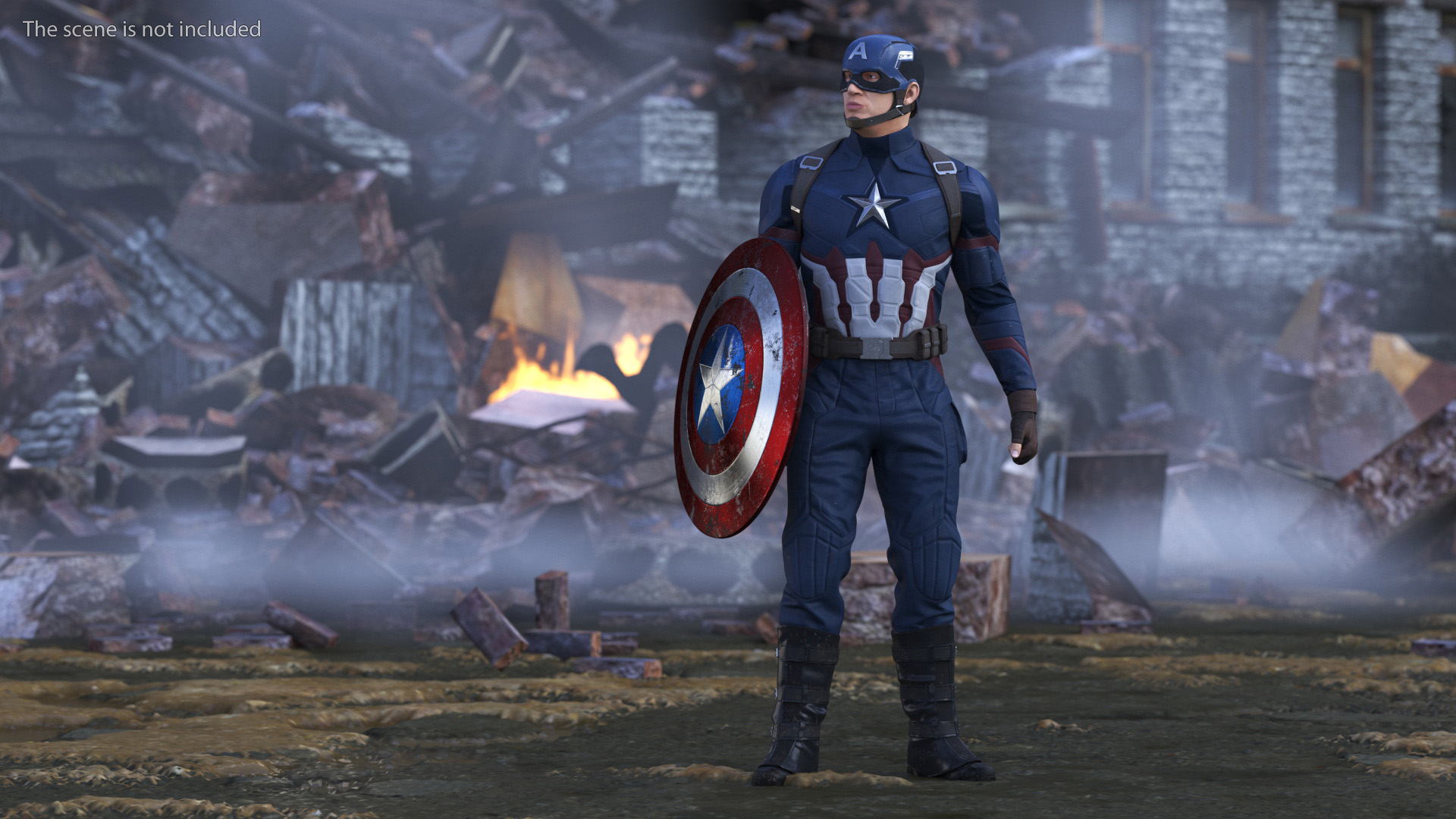 Captain America Standing in Worn Suit 3D