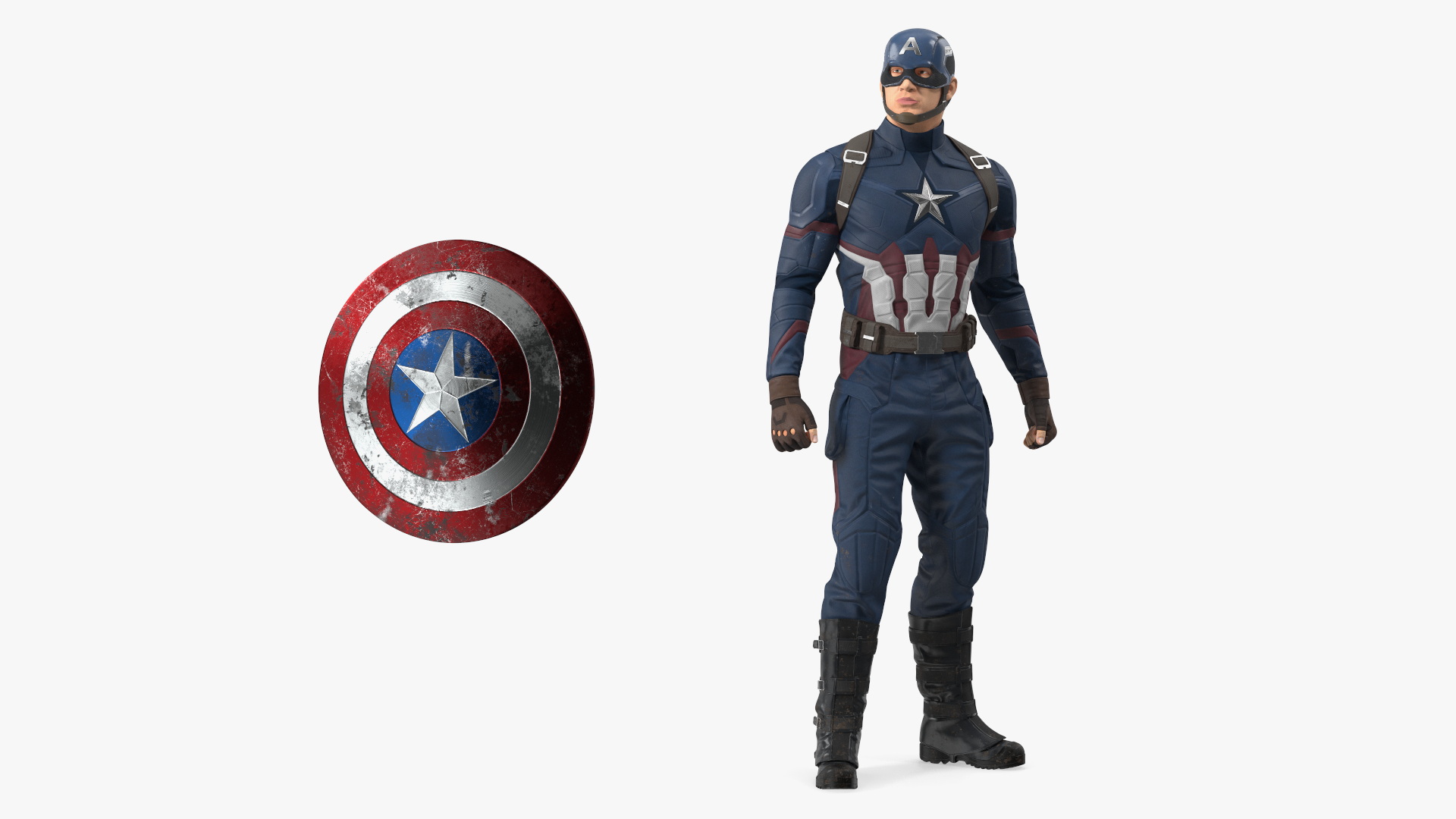 Captain America Standing in Worn Suit 3D