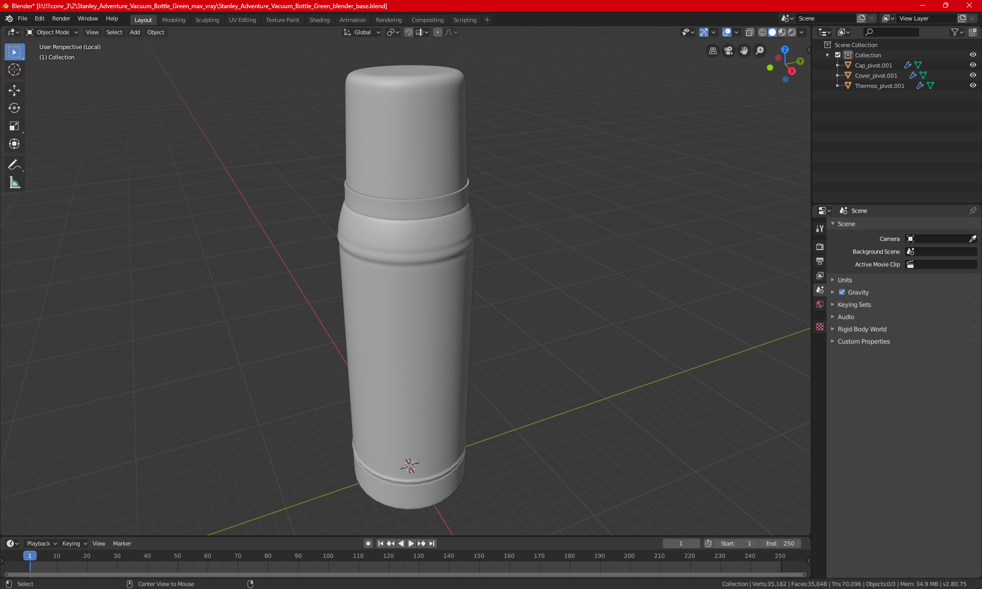 Stanley Adventure Vacuum Bottle Green 3D