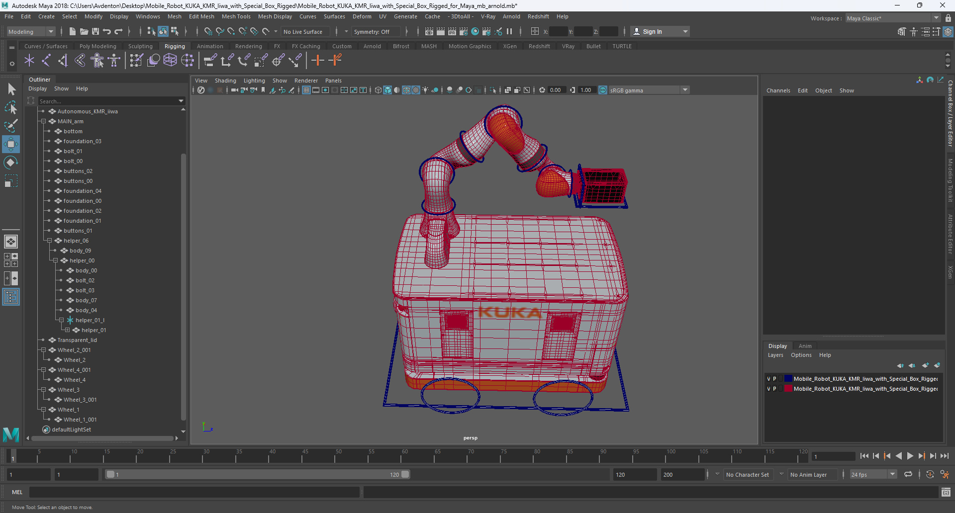 Mobile Robot KUKA KMR Iiwa with Special Box Rigged for Maya 3D model