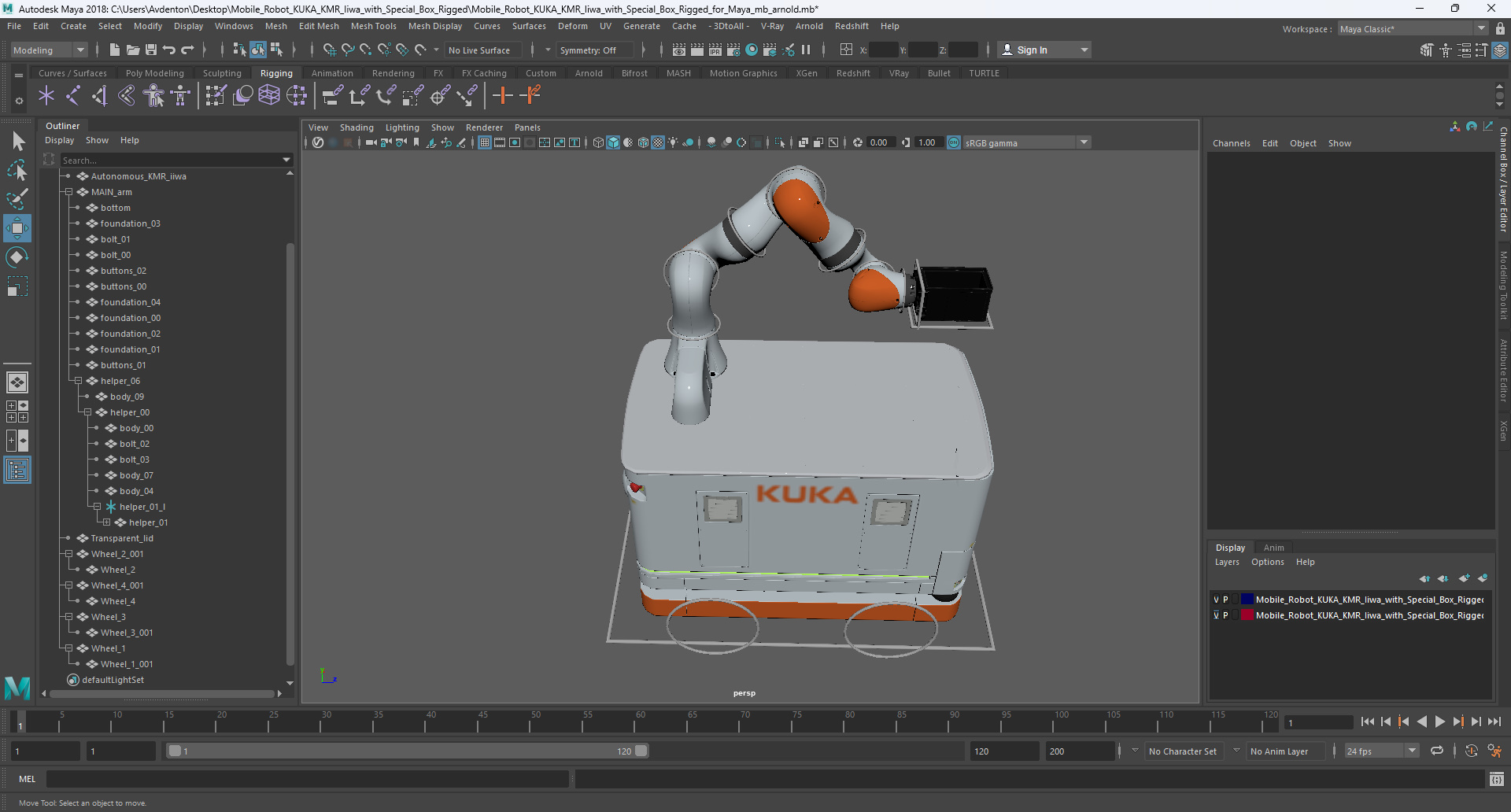 Mobile Robot KUKA KMR Iiwa with Special Box Rigged for Maya 3D model