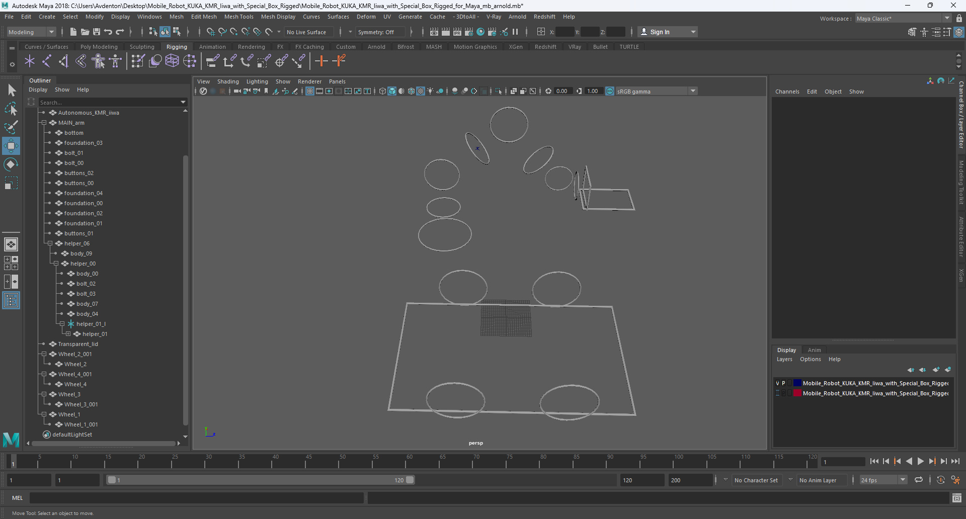 Mobile Robot KUKA KMR Iiwa with Special Box Rigged for Maya 3D model
