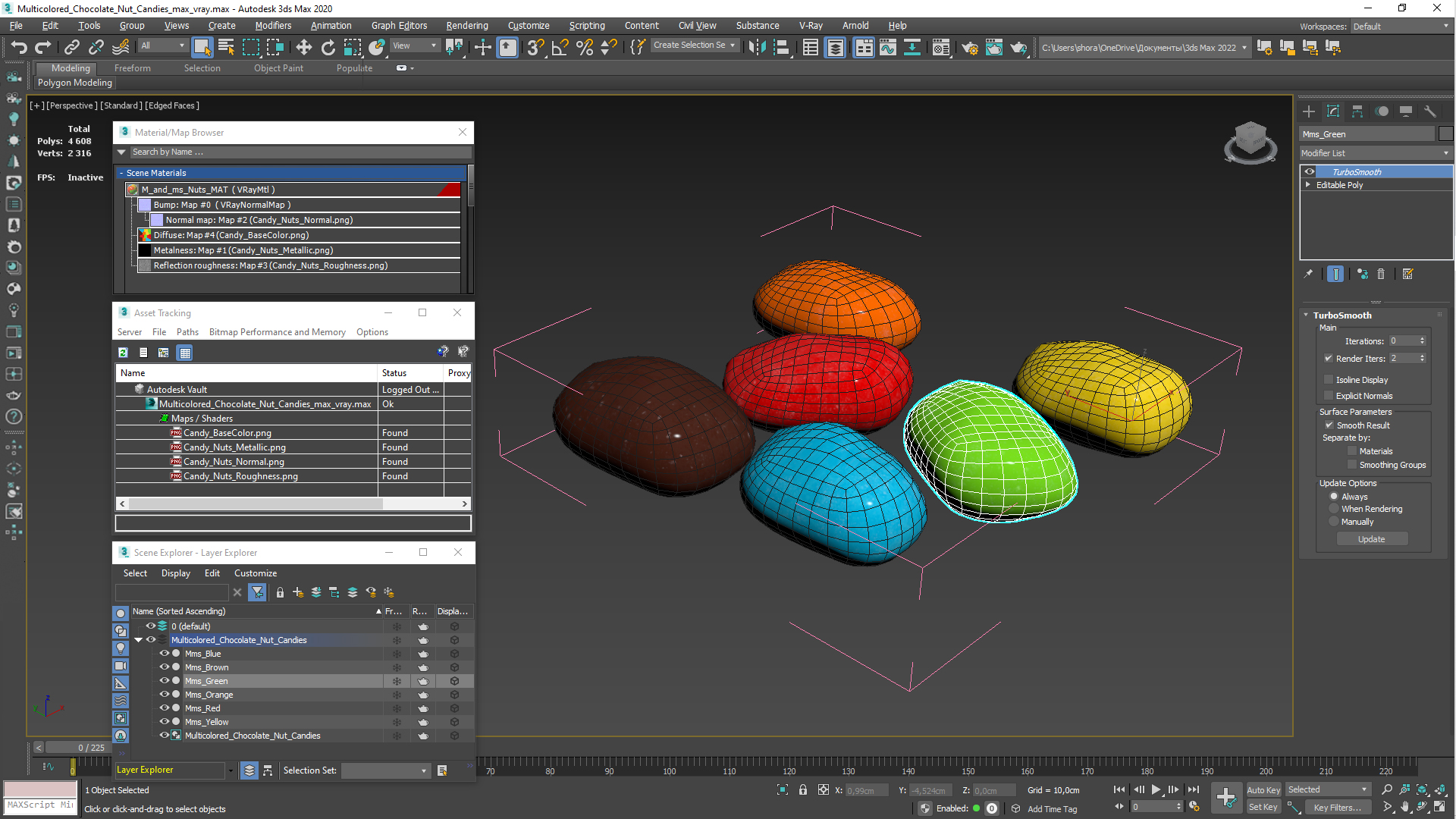 Multicolored Chocolate Nut Candies 3D model