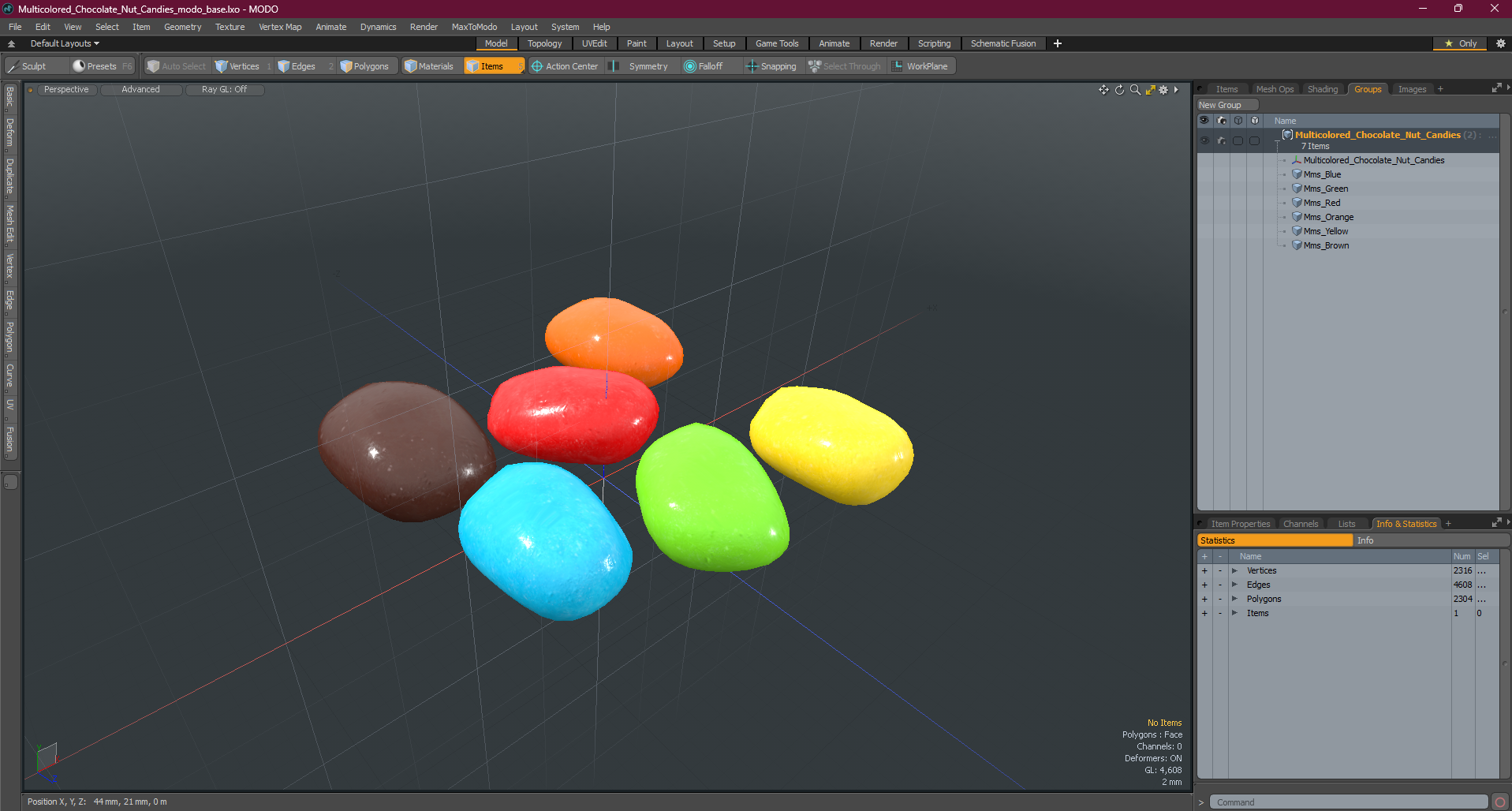 Multicolored Chocolate Nut Candies 3D model