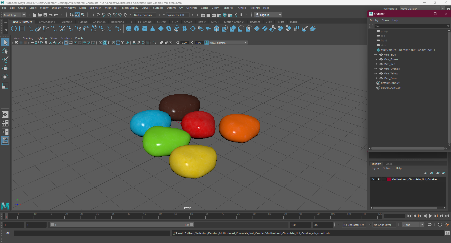 Multicolored Chocolate Nut Candies 3D model