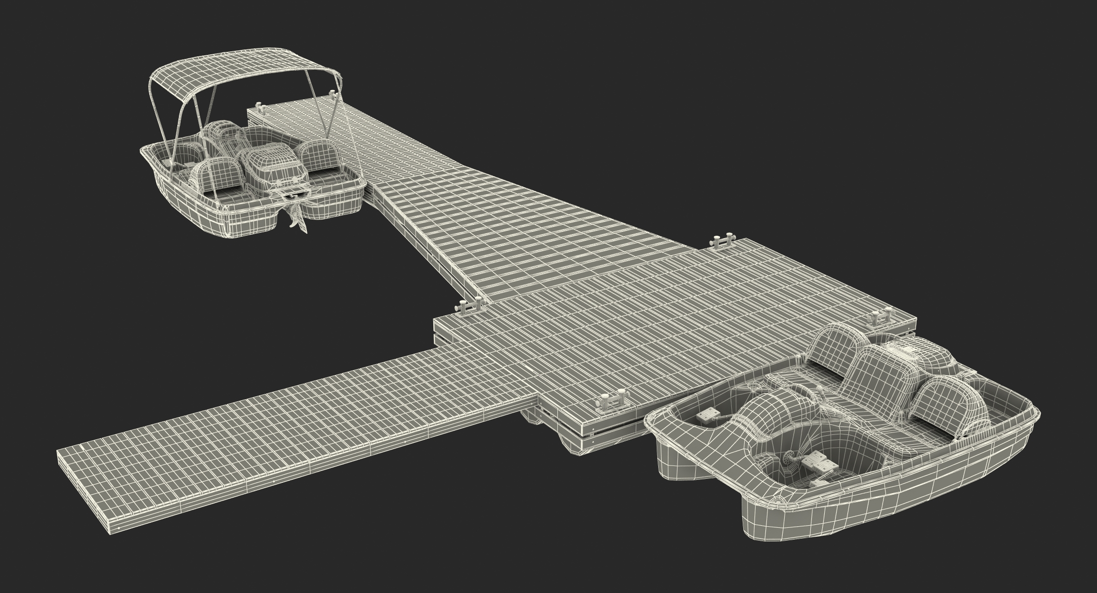 3D model Pontoon Wharf with Pedal Boats
