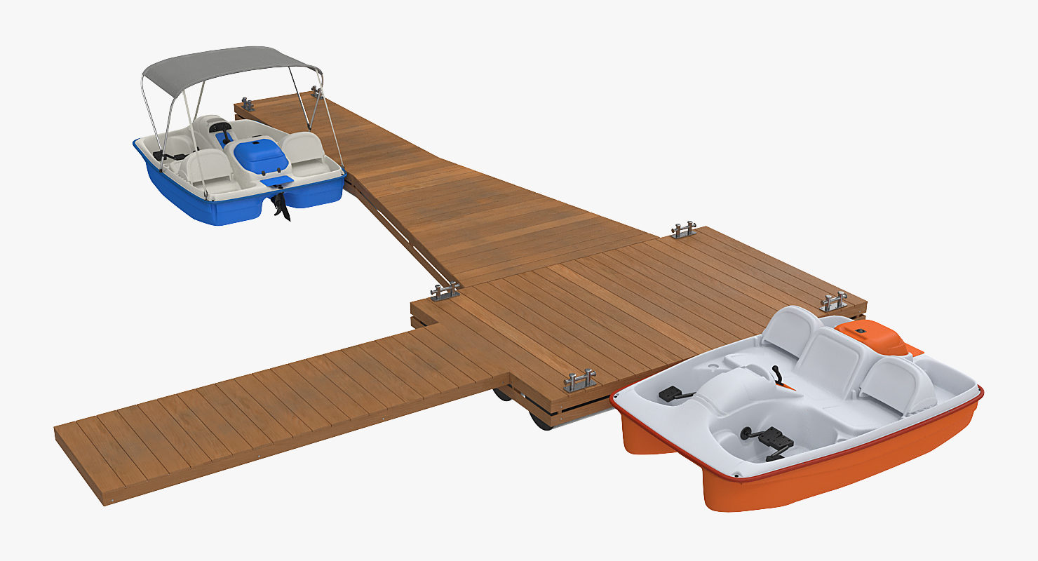3D model Pontoon Wharf with Pedal Boats