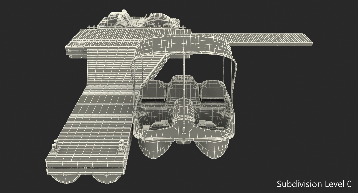 3D model Pontoon Wharf with Pedal Boats