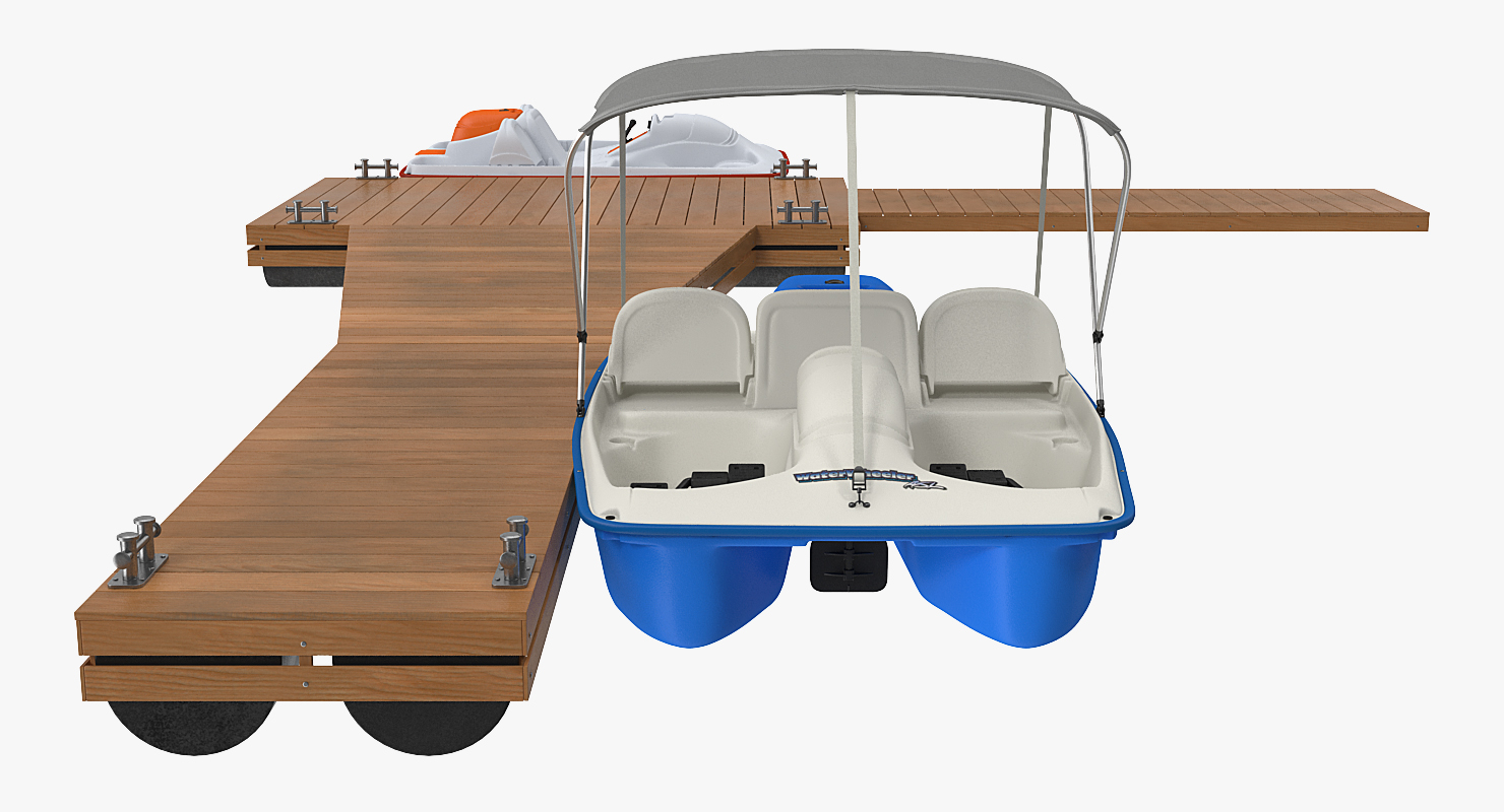 3D model Pontoon Wharf with Pedal Boats