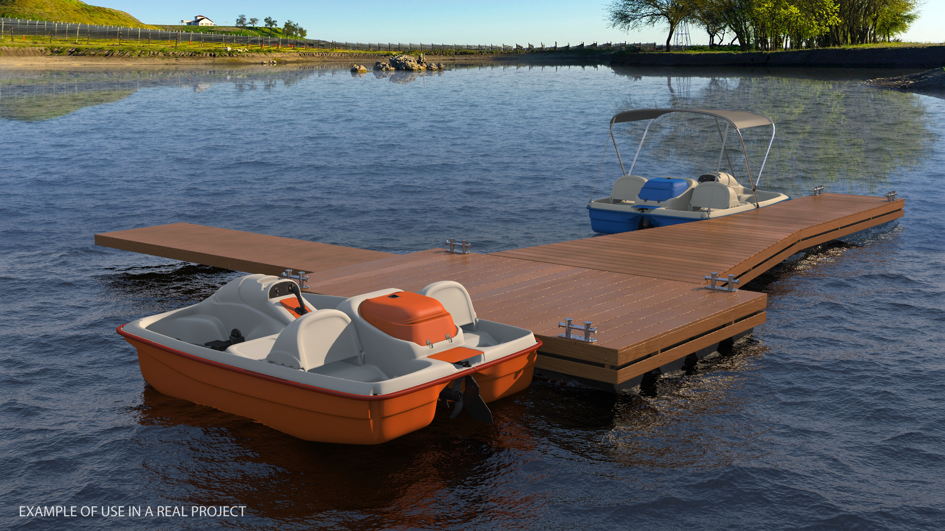 Pontoon Wharf with Pedal Boats 3D Model