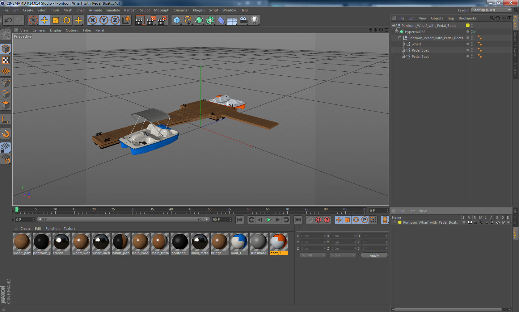 3D model Pontoon Wharf with Pedal Boats