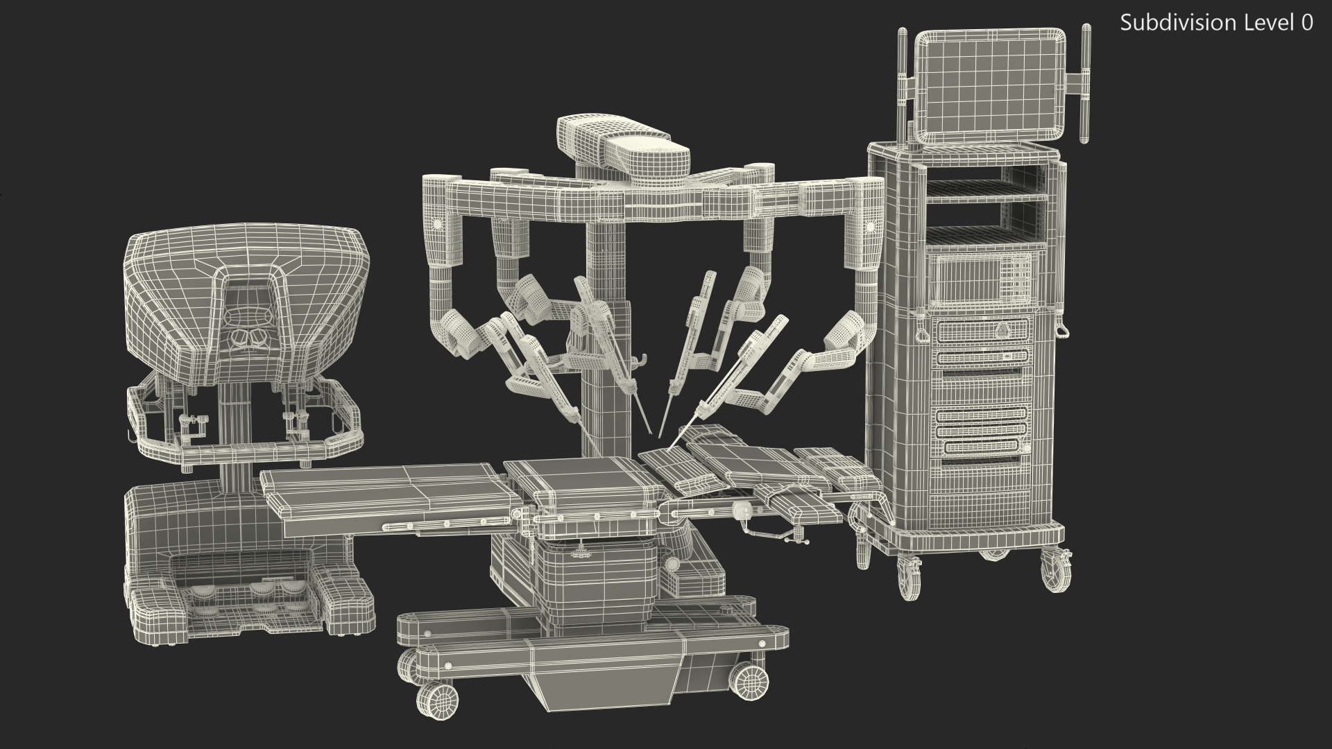 Full Da Vinci Surgical System Rigged with Operating Table 3D