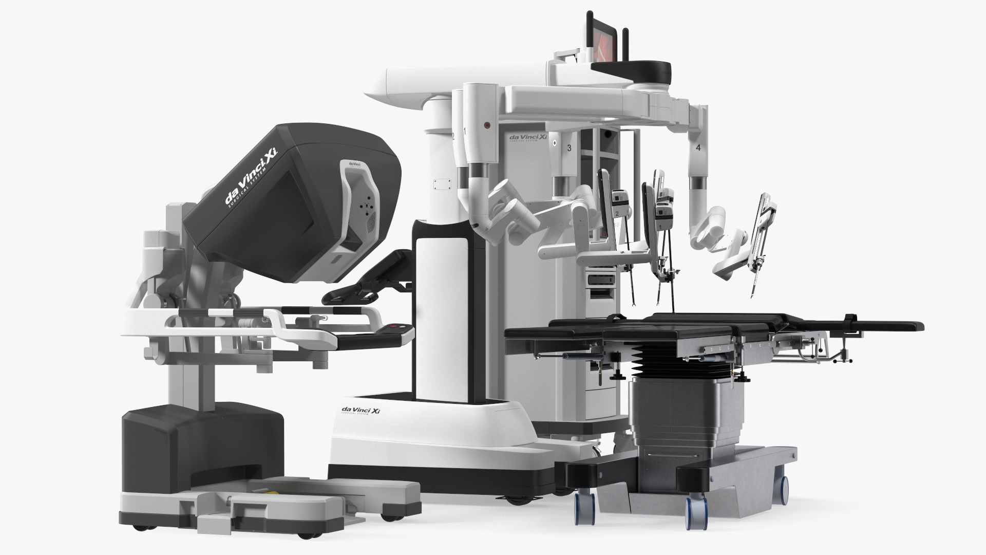 Full Da Vinci Surgical System Rigged with Operating Table 3D