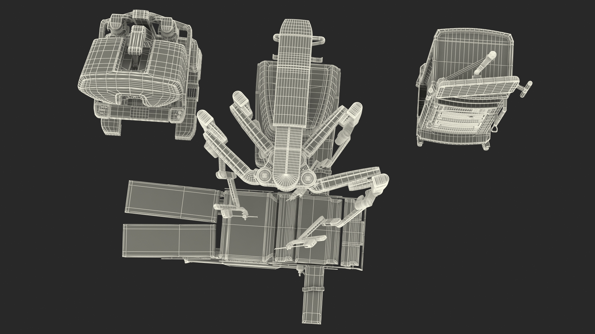 Full Da Vinci Surgical System Rigged with Operating Table 3D