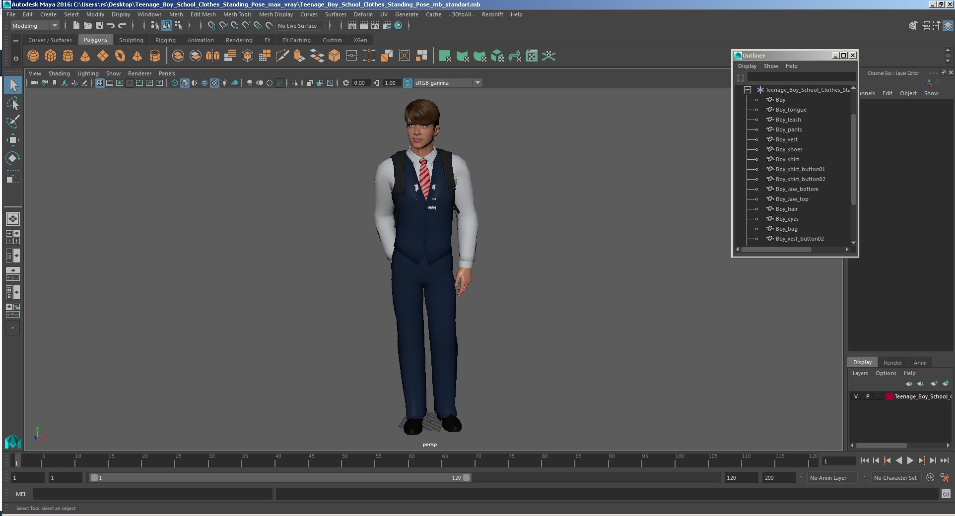 3D model Teenage Boy School Clothes Standing Pose