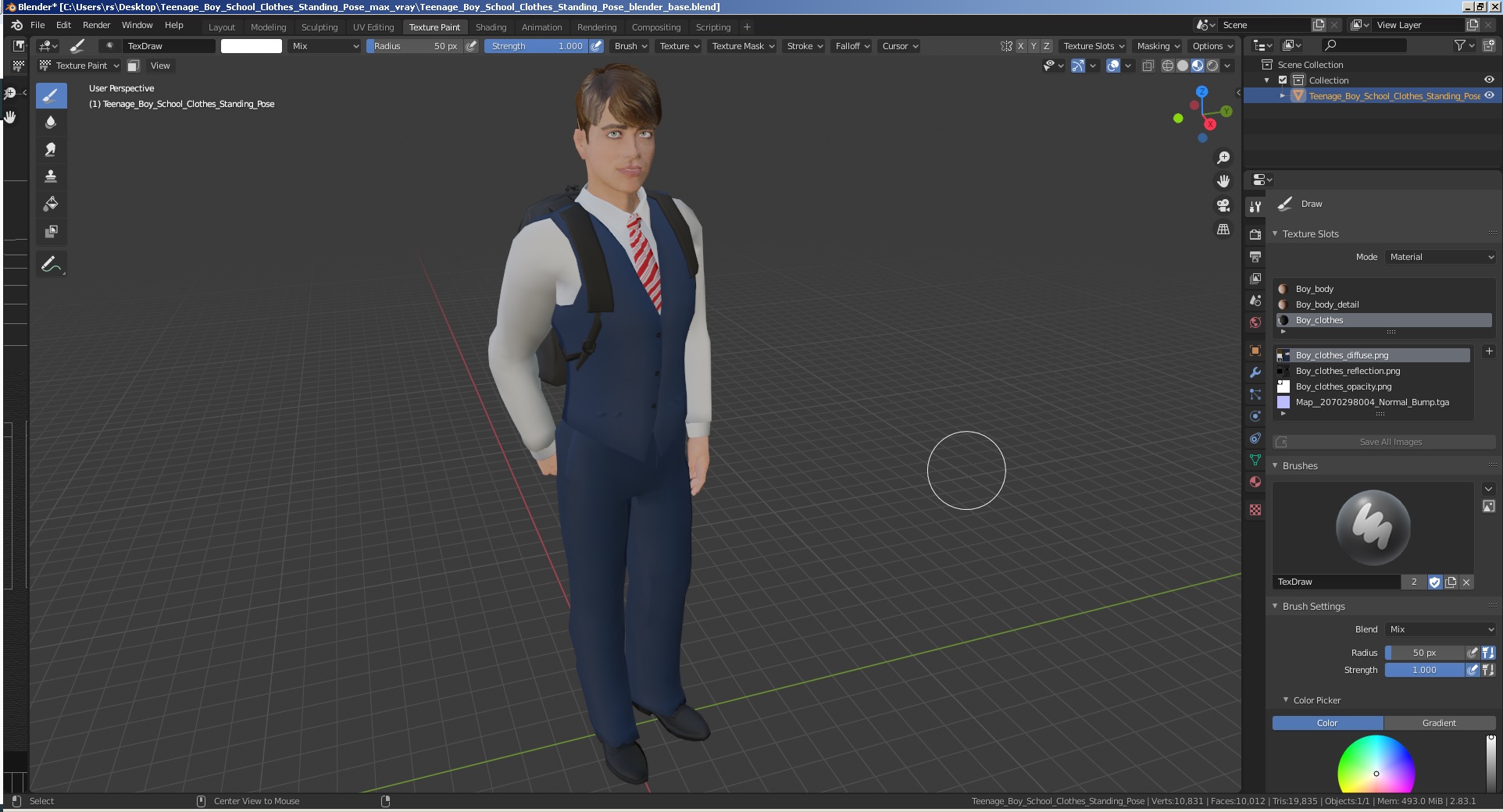 3D model Teenage Boy School Clothes Standing Pose