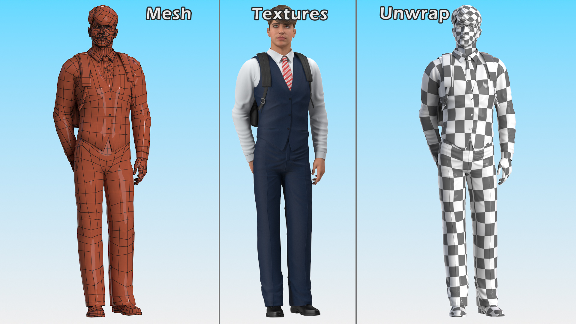 3D model Teenage Boy School Clothes Standing Pose