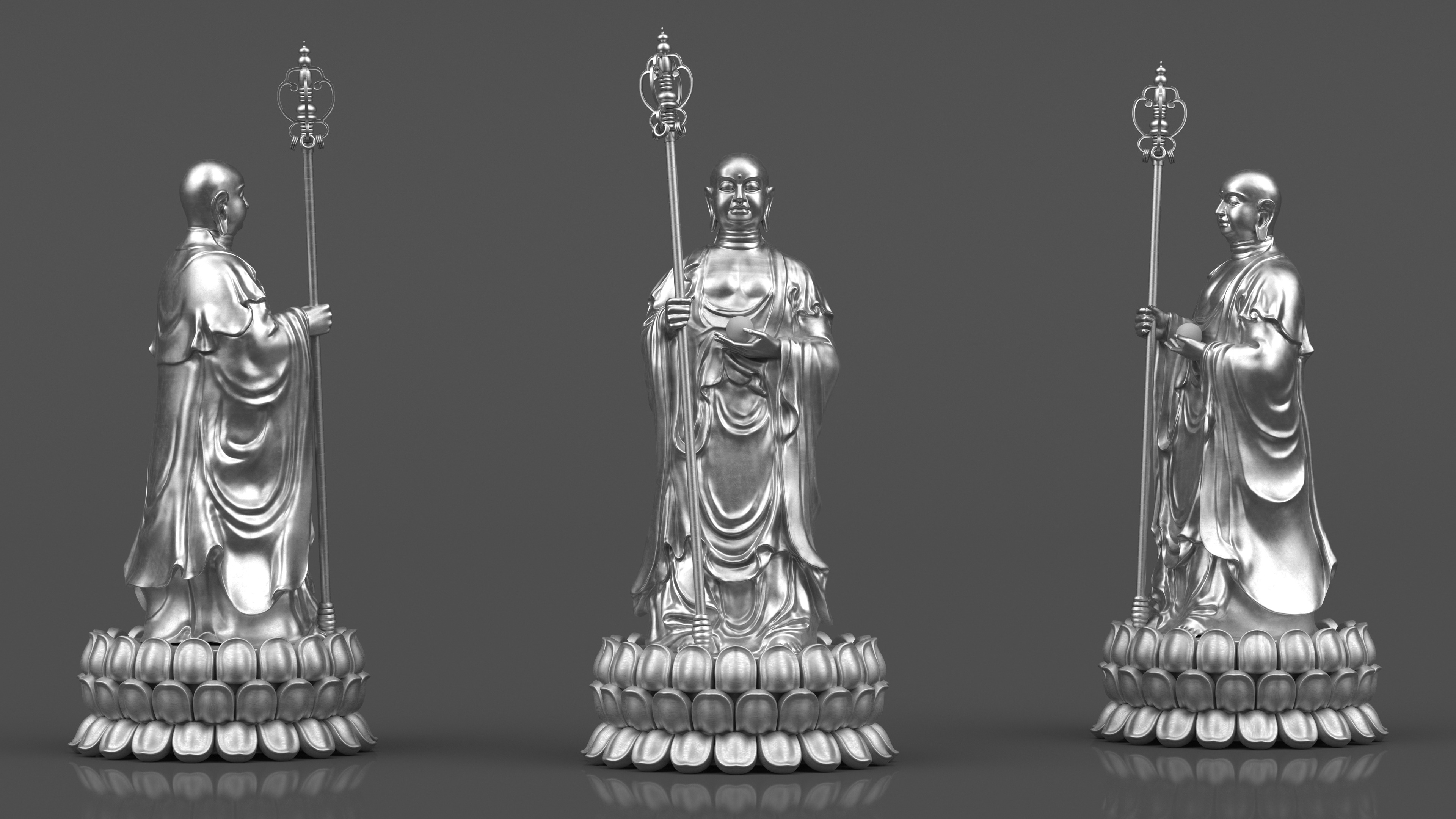 3D model Silver Dizang Buddha Sculpture