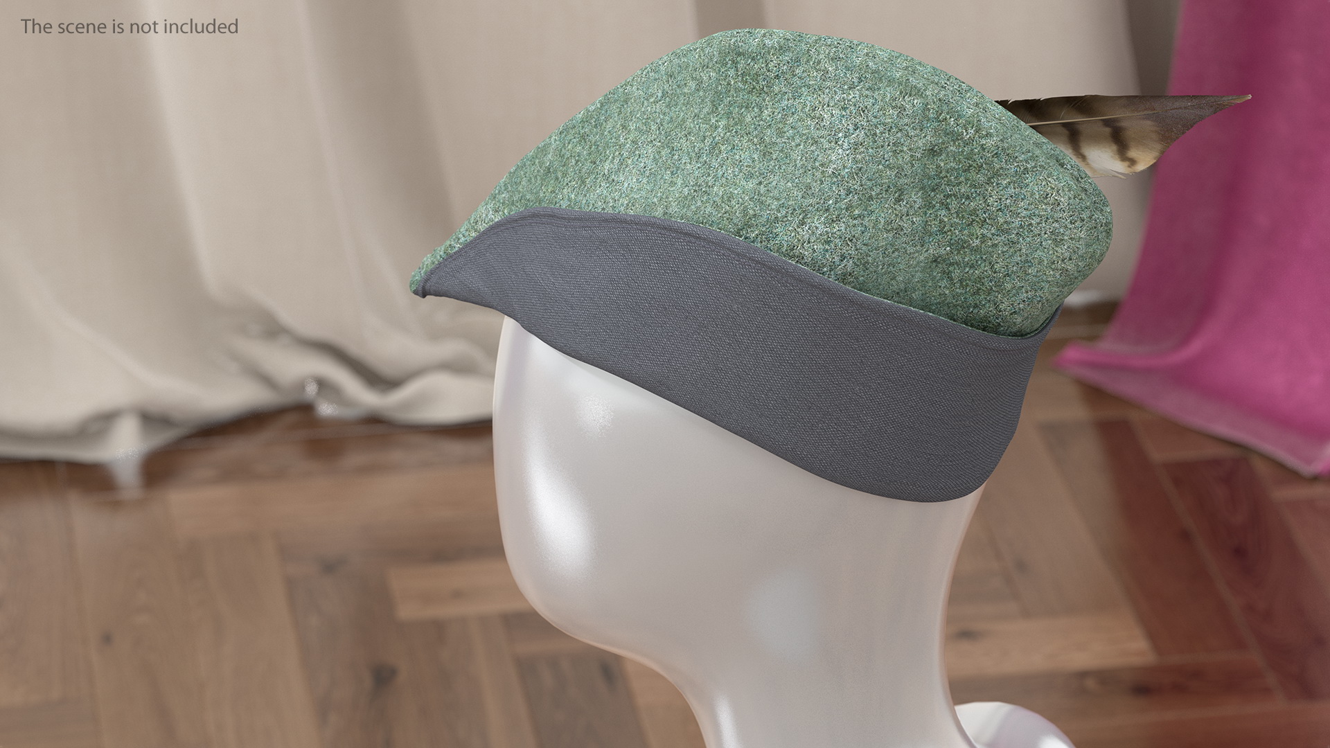 Robin Hood Cap with Feather Grey 3D