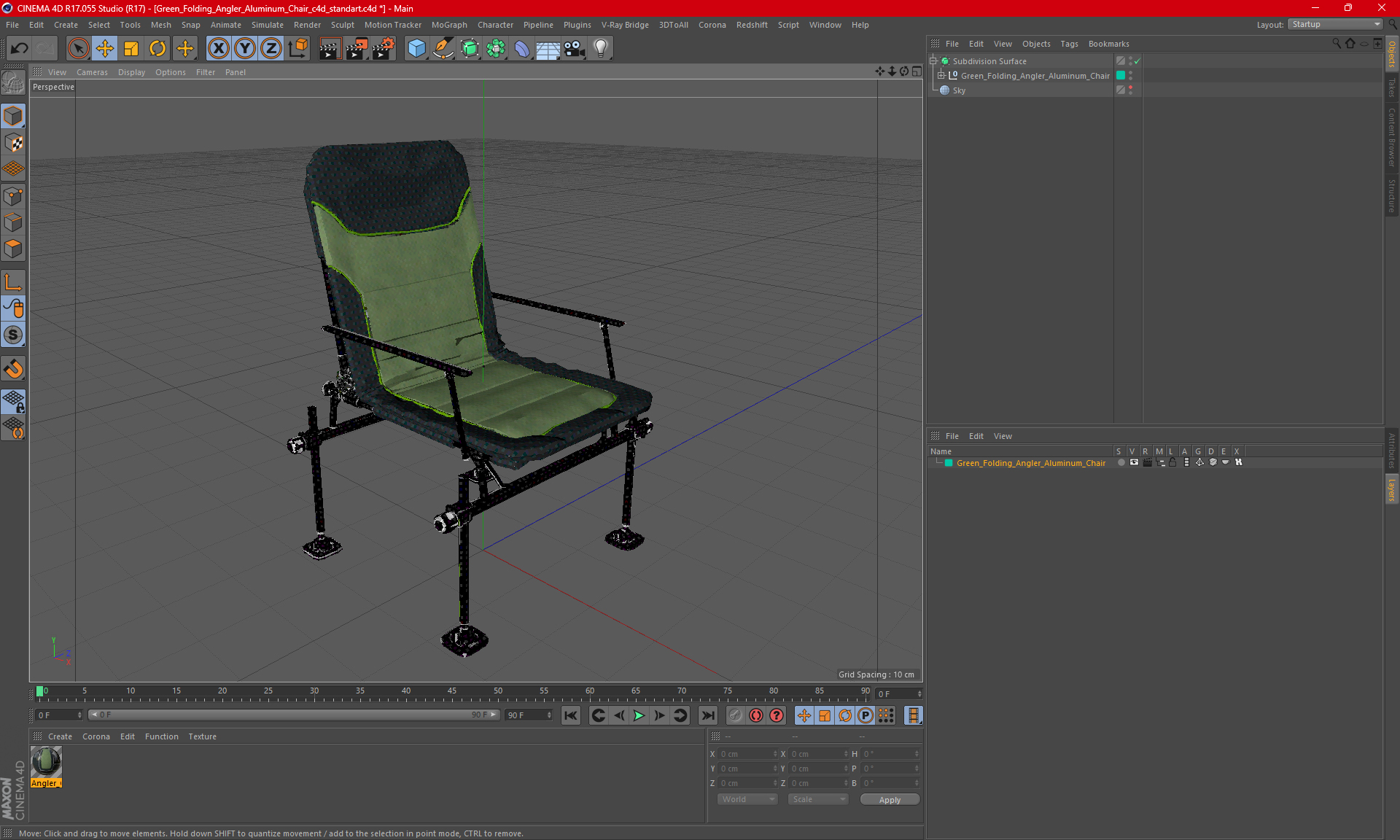 3D model Green Folding Angler Aluminum Chair
