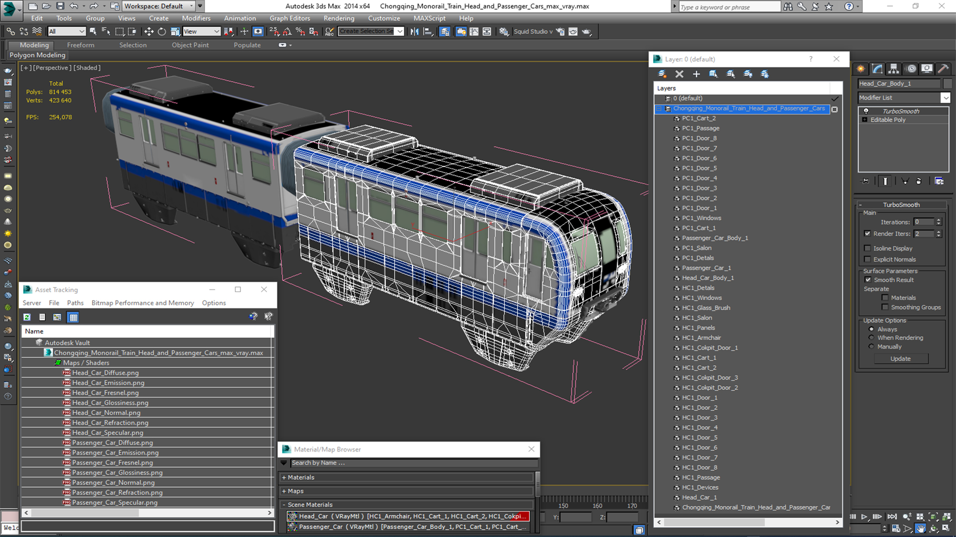 3D Chongqing Monorail Train Head and Passenger Cars model