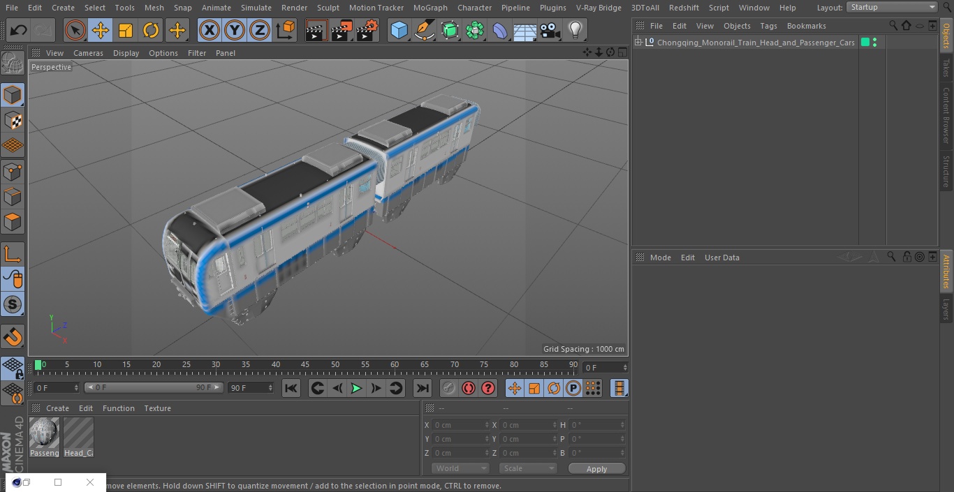 3D Chongqing Monorail Train Head and Passenger Cars model