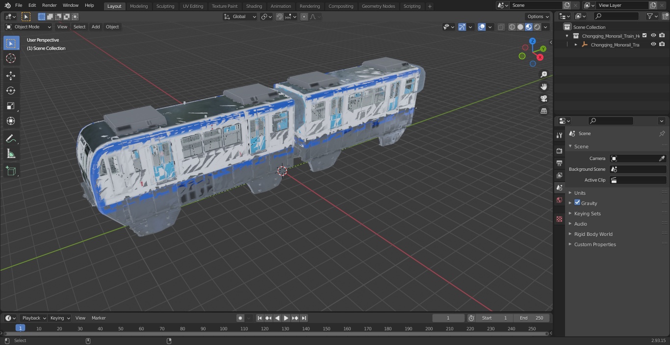 3D Chongqing Monorail Train Head and Passenger Cars model