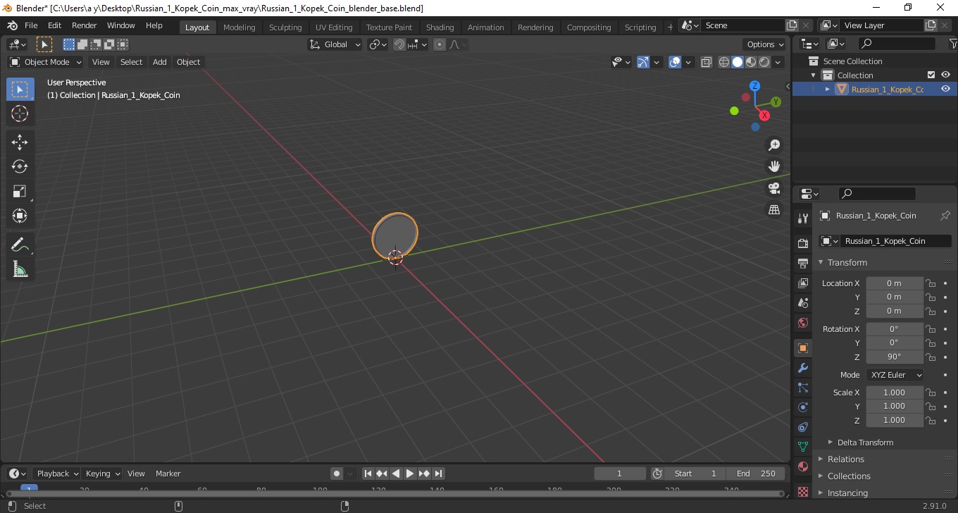 3D model Russian 1 Kopek Coin