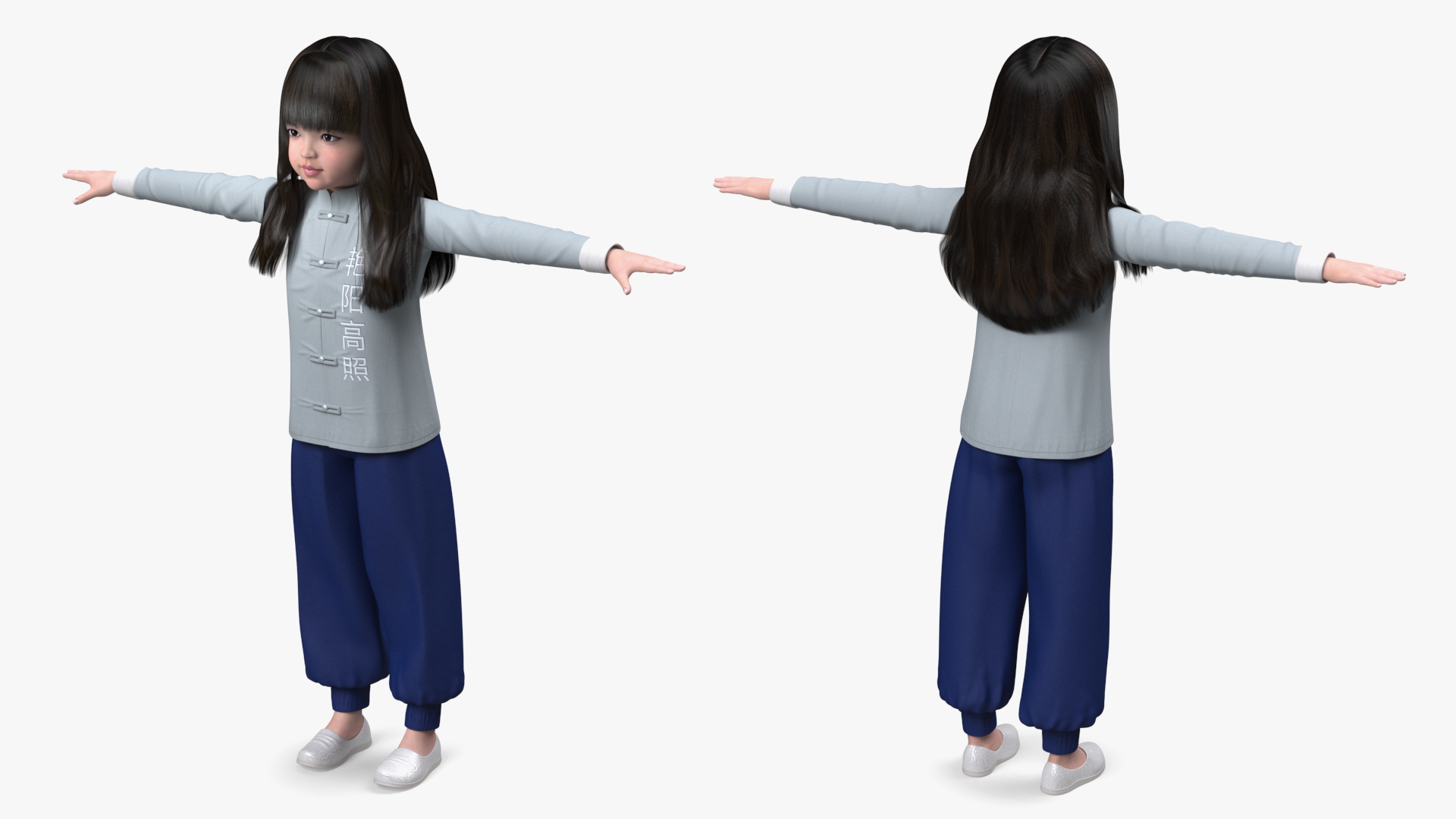 Chinese Girl Child in Traditional Dress in T-Pose 3D model