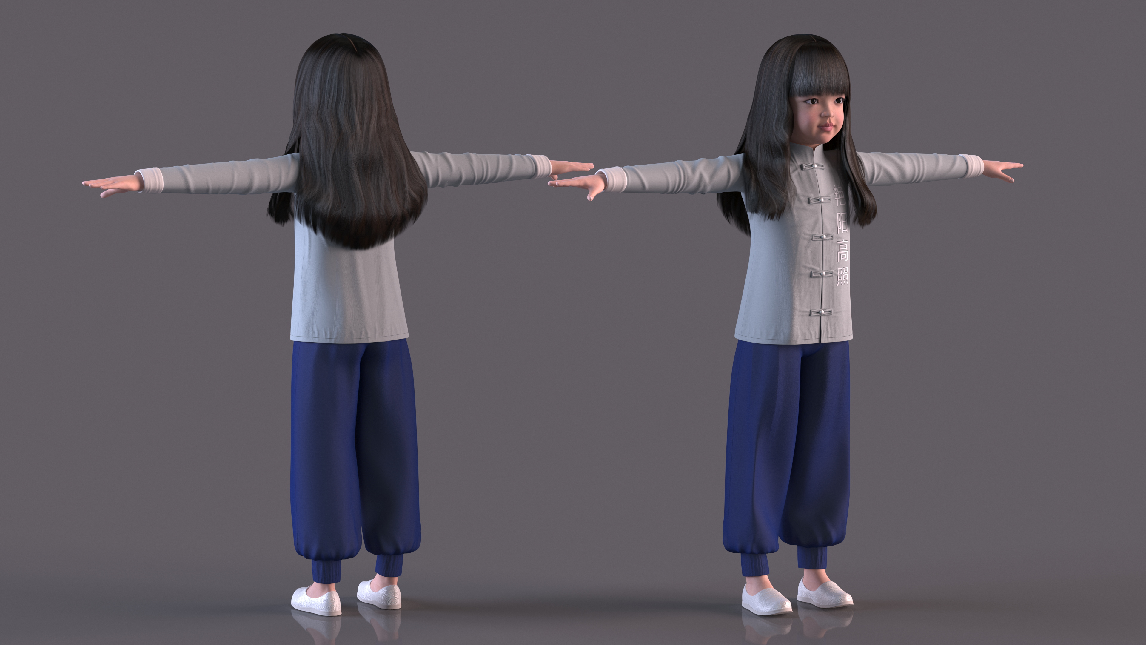 Chinese Girl Child in Traditional Dress in T-Pose 3D model
