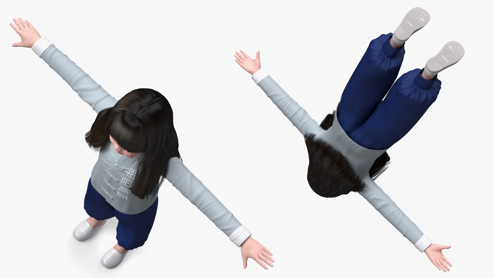 Chinese Girl Child in Traditional Dress in T-Pose 3D model