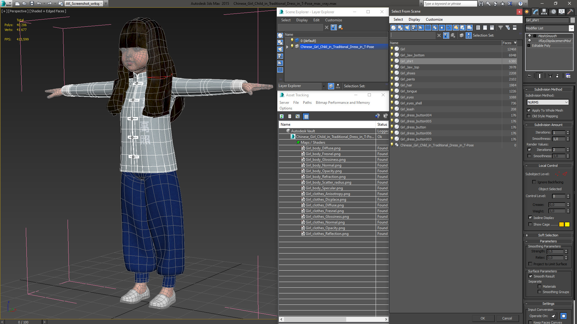 Chinese Girl Child in Traditional Dress in T-Pose 3D model