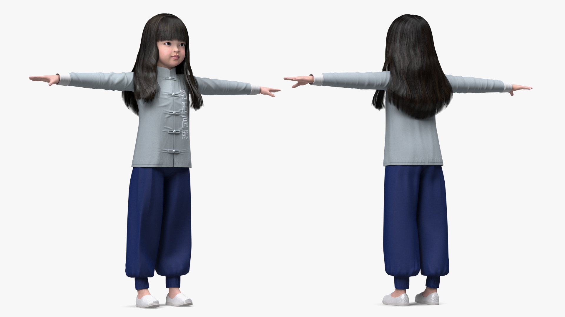 Chinese Girl Child in Traditional Dress in T-Pose 3D model