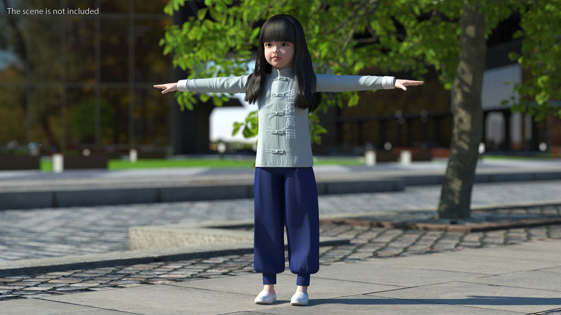 Chinese Girl Child in Traditional Dress in T-Pose 3D model