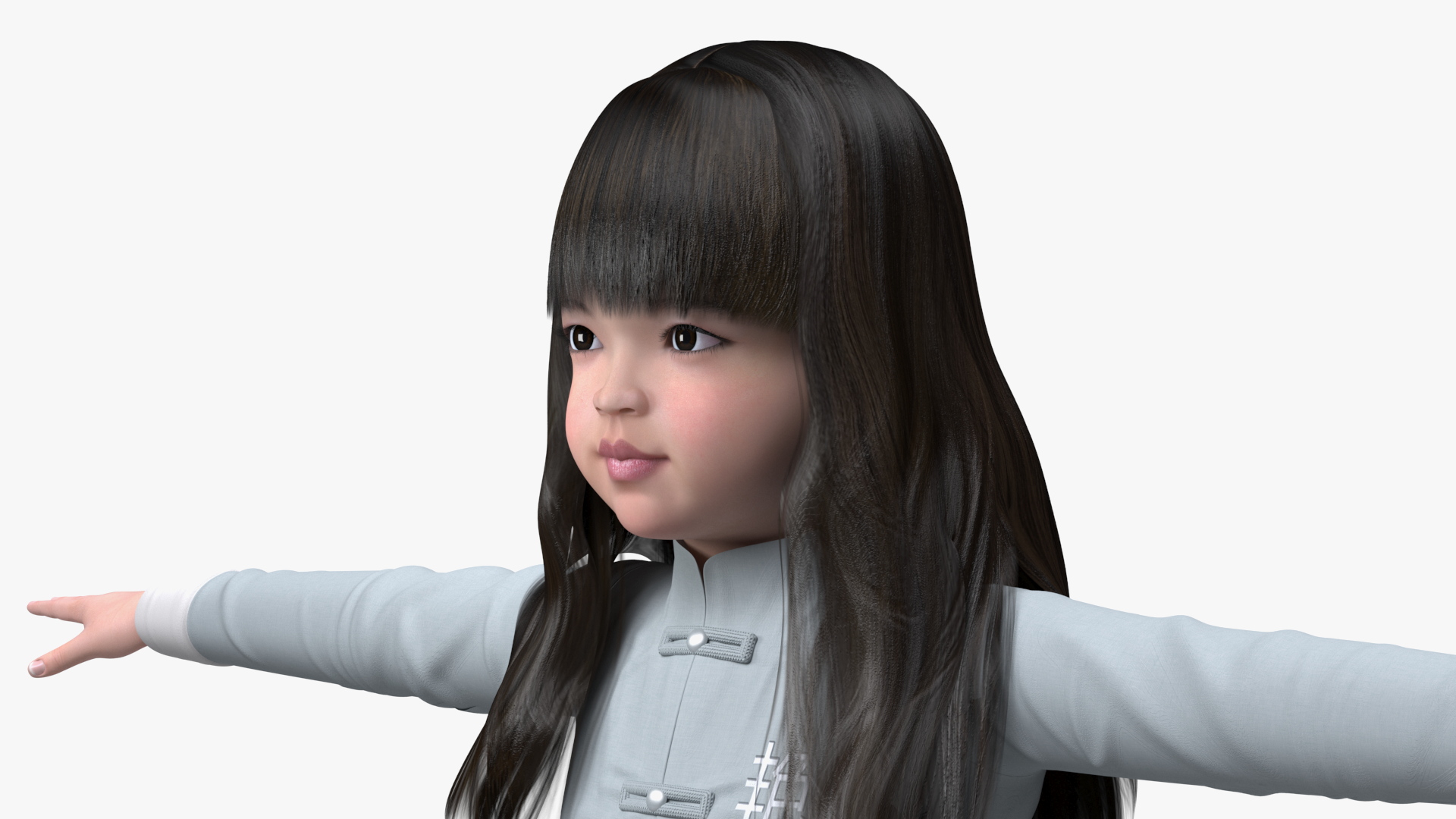 Chinese Girl Child in Traditional Dress in T-Pose 3D model