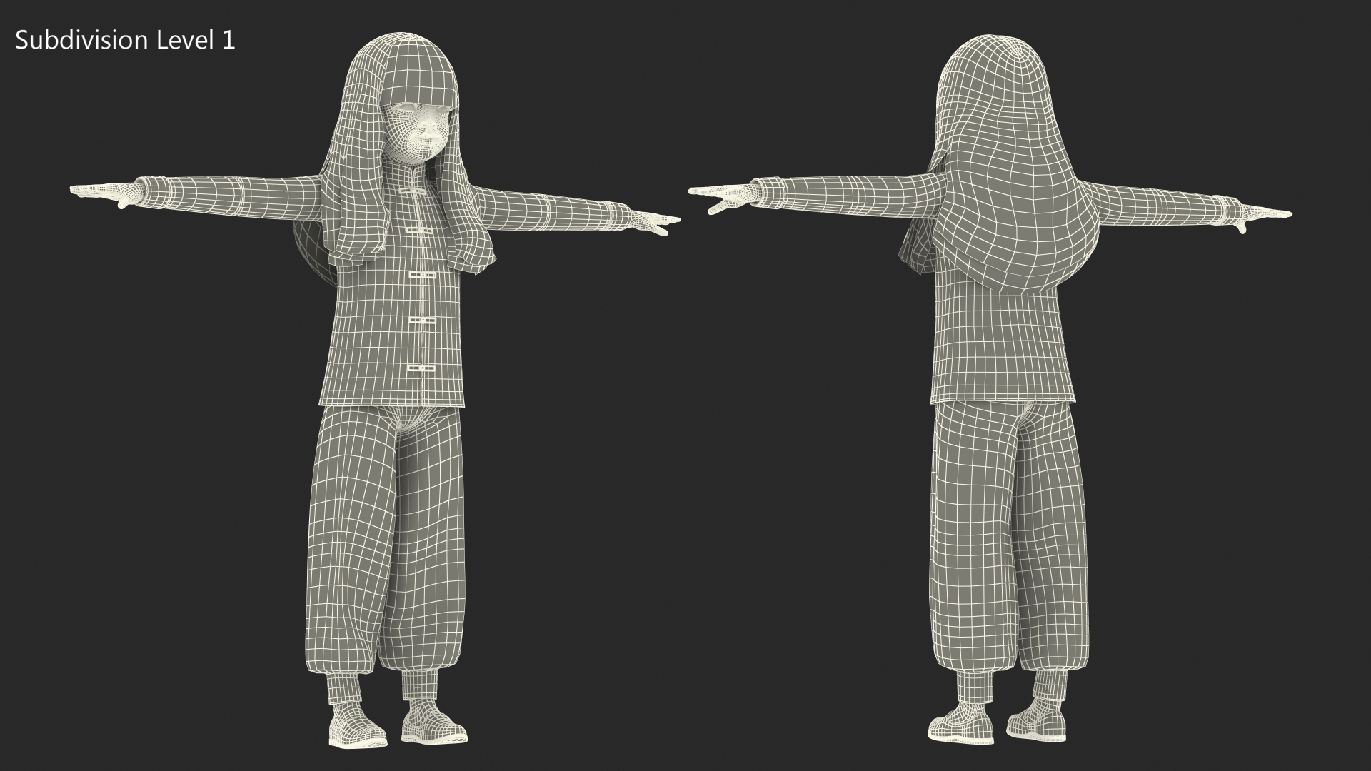 Chinese Girl Child in Traditional Dress in T-Pose 3D model